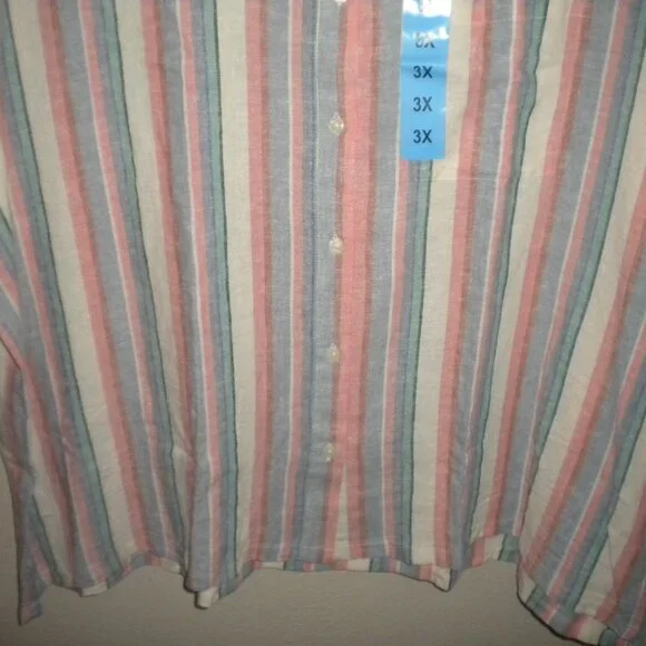 Orvis Women's Plus Size 3X Striped Linen Blend Button Short Sleeve Top NWT - Picture 4 of 5